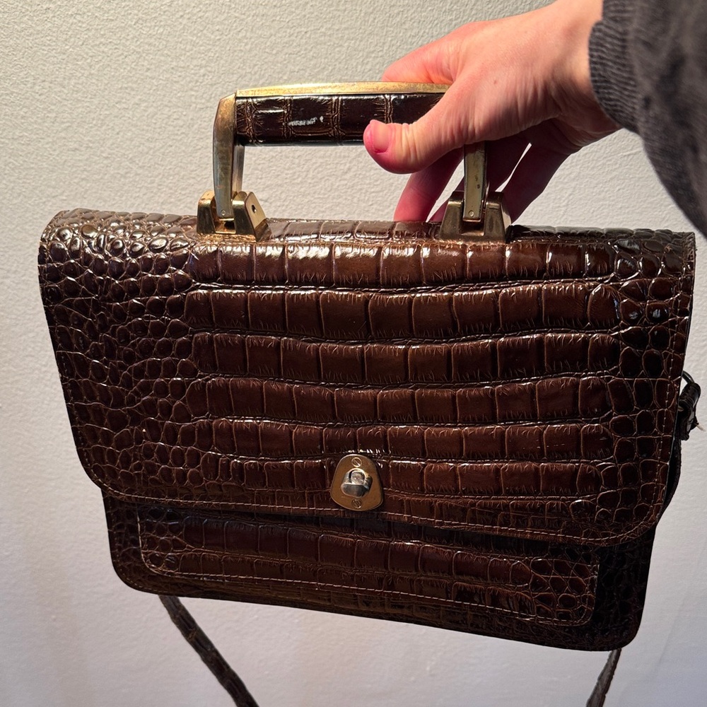 Vintage Roberto Roma Brown Crocodile Leather Purse Bag